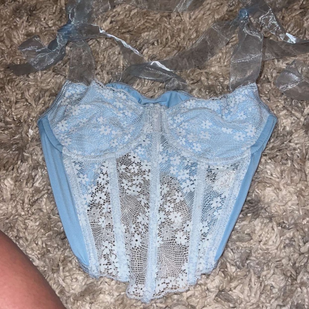 Blue flower corset top with ribbon ties
